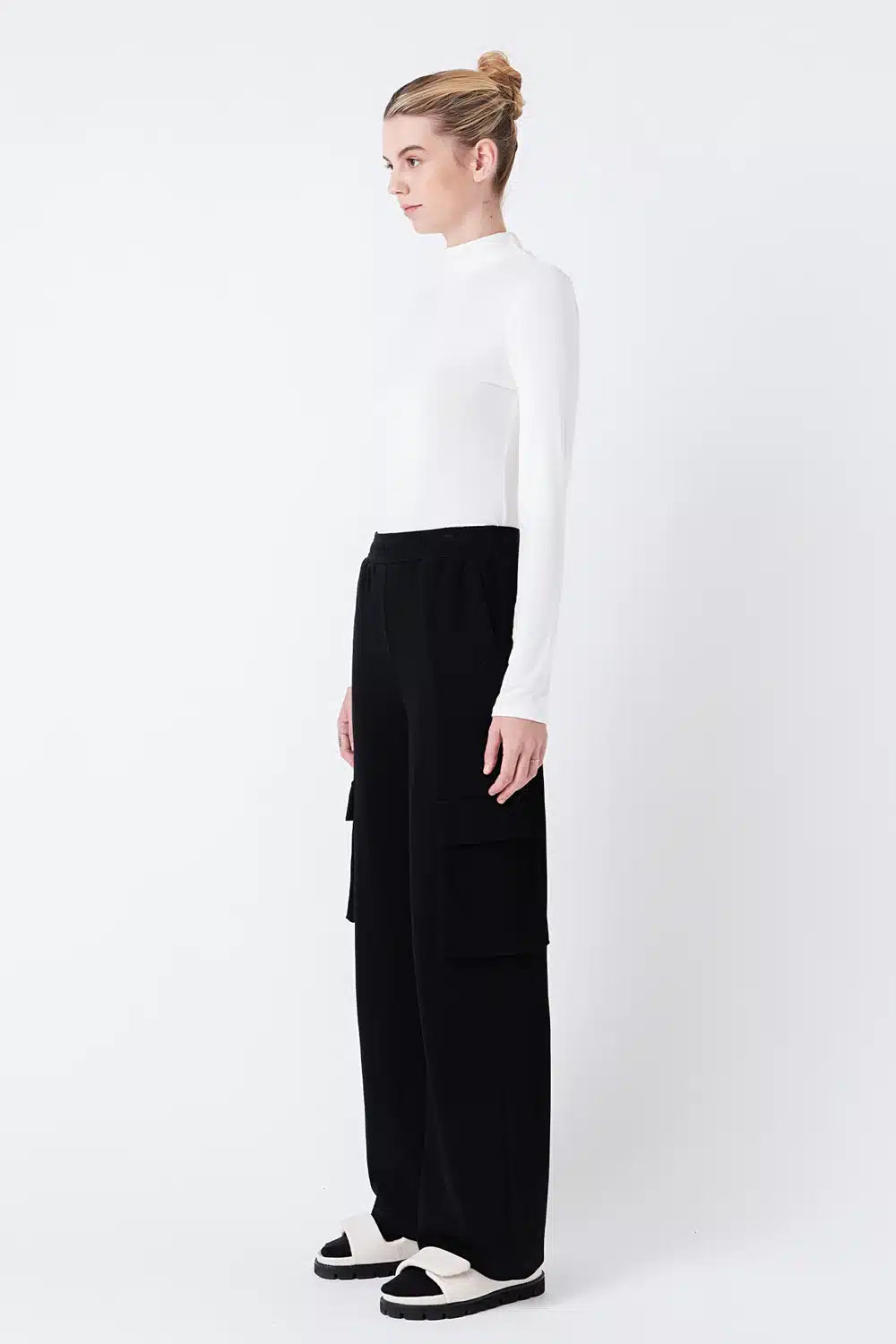 Collection of Wide Knit Pants With Pockets in a gallery layout