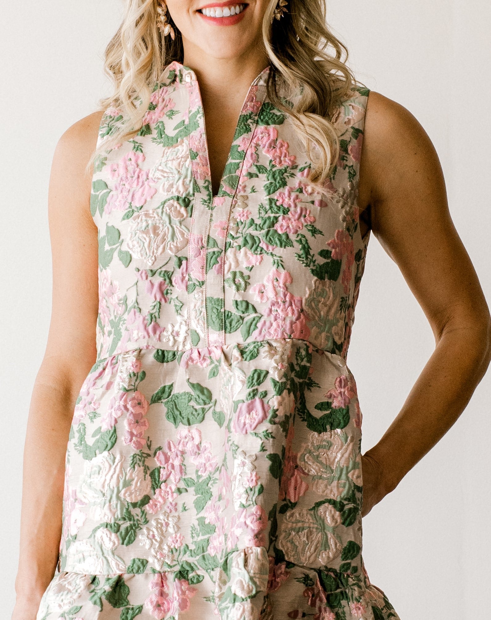 Collection of Petal Sleeveless Flower Textured Dress in a gallery layout