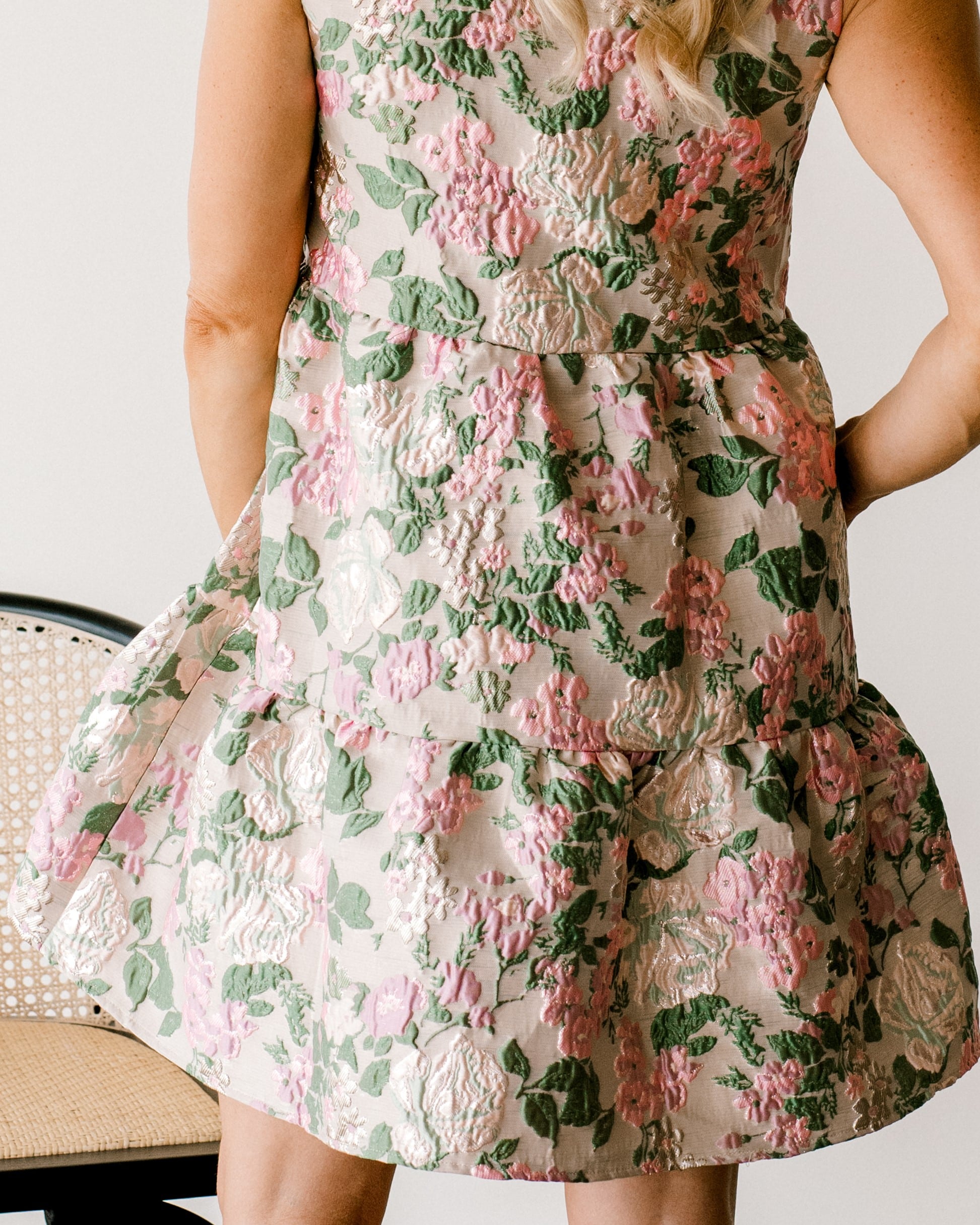 Collection of Petal Sleeveless Flower Textured Dress in a gallery layout