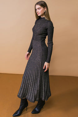 Collection of Ebony Metallic Midi Dress in a gallery layout