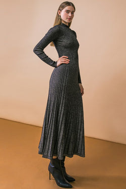 Collection of Ebony Metallic Midi Dress in a gallery layout