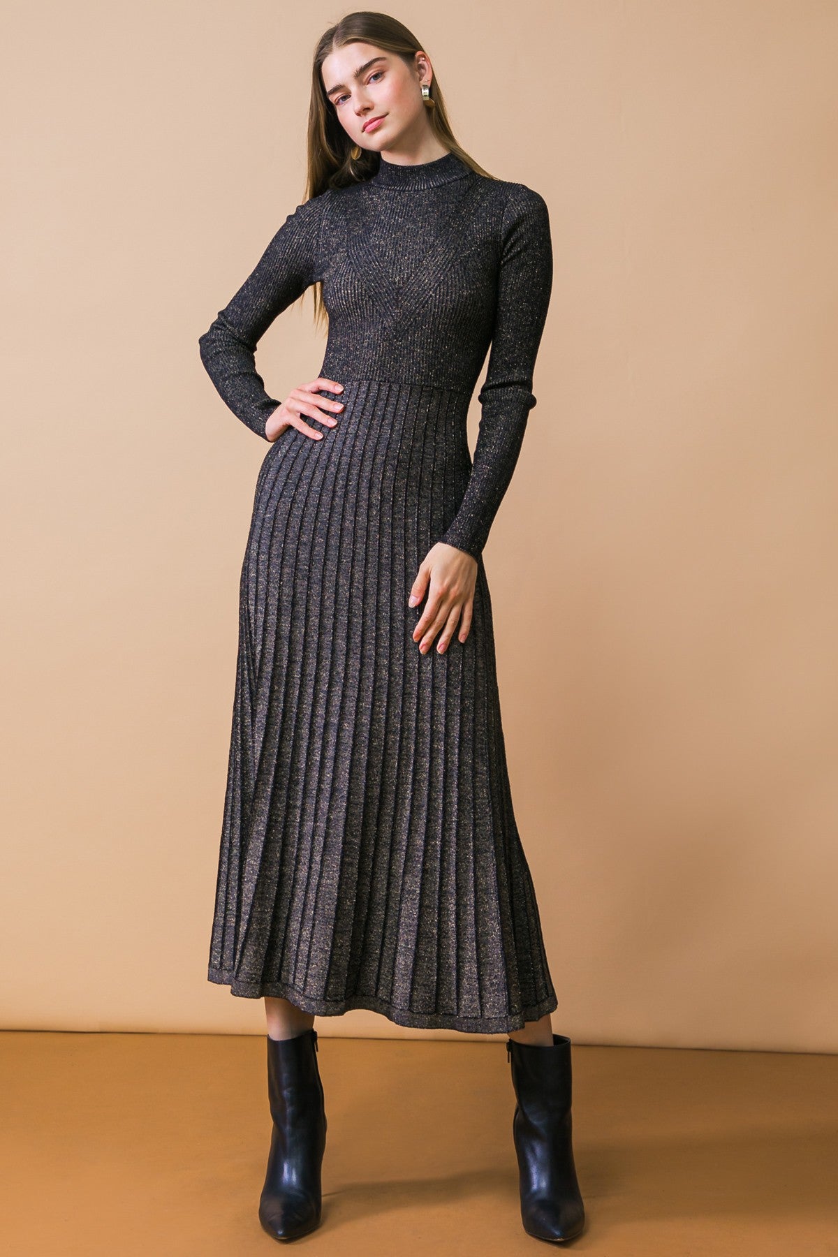 Collection of Ebony Metallic Midi Dress in a gallery layout