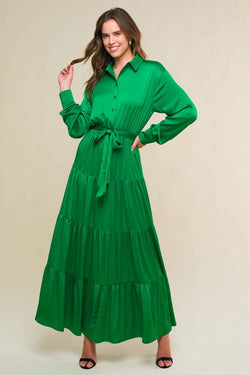 Collection of Kelly Green Long Sleeve Maxi Dress in a gallery layout