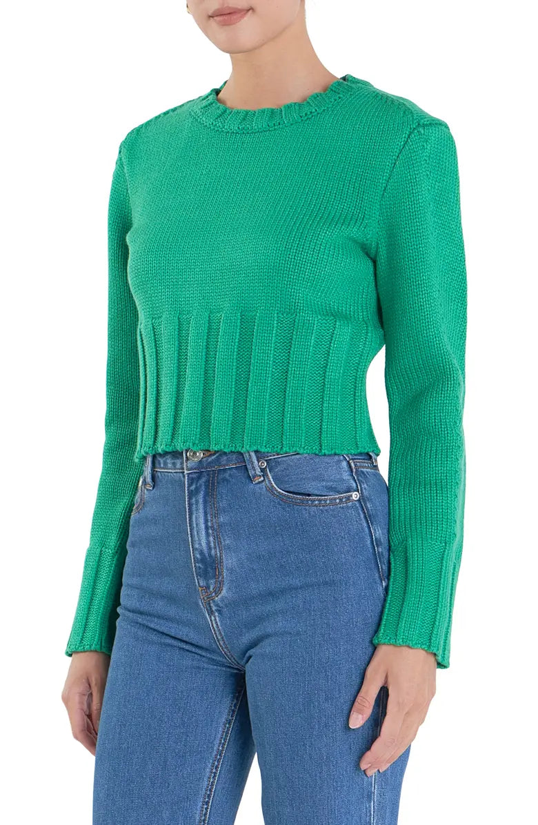 Collection of Emerald Allure Cropped Open-Back Sweater in a gallery layout