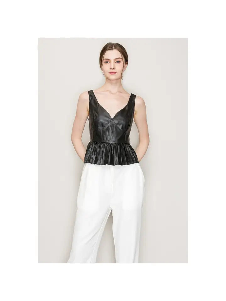 Collection of Sleeveless Leather Pleated Top in a gallery layout