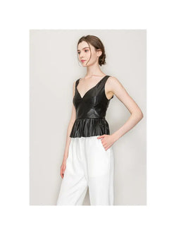 Collection of Sleeveless Leather Pleated Top in a gallery layout