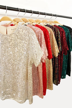 Collection of Sequin Short Sleeve Top in a gallery layout