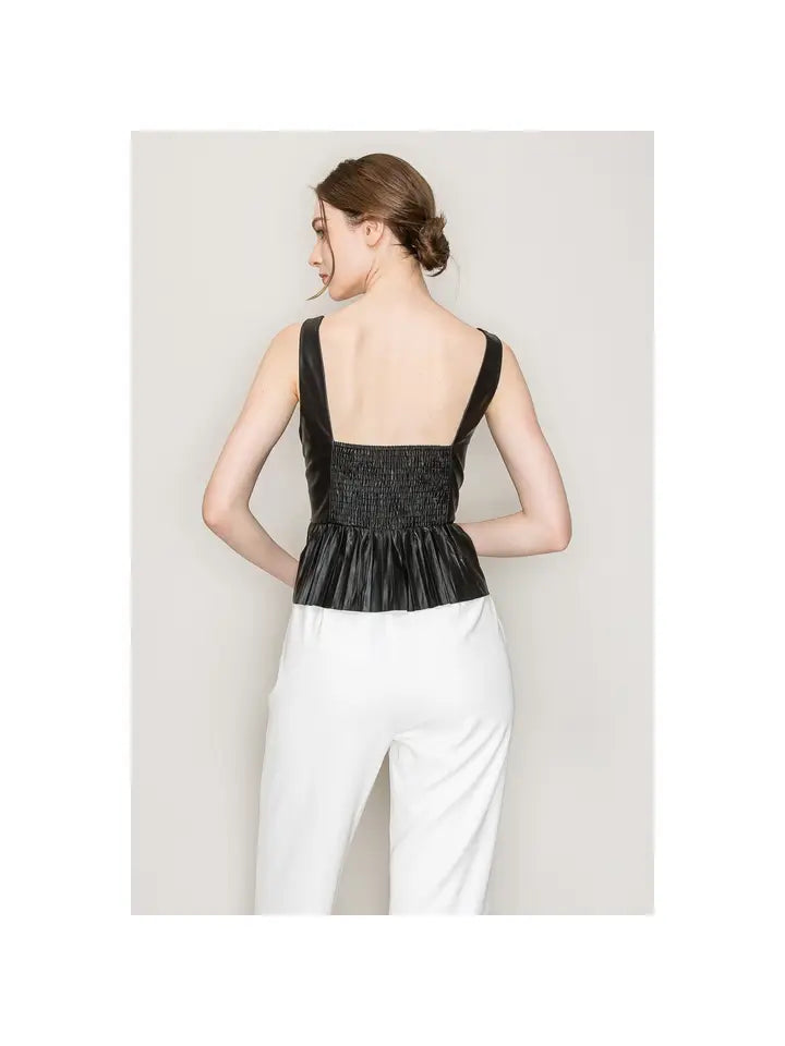 Collection of Sleeveless Leather Pleated Top in a gallery layout