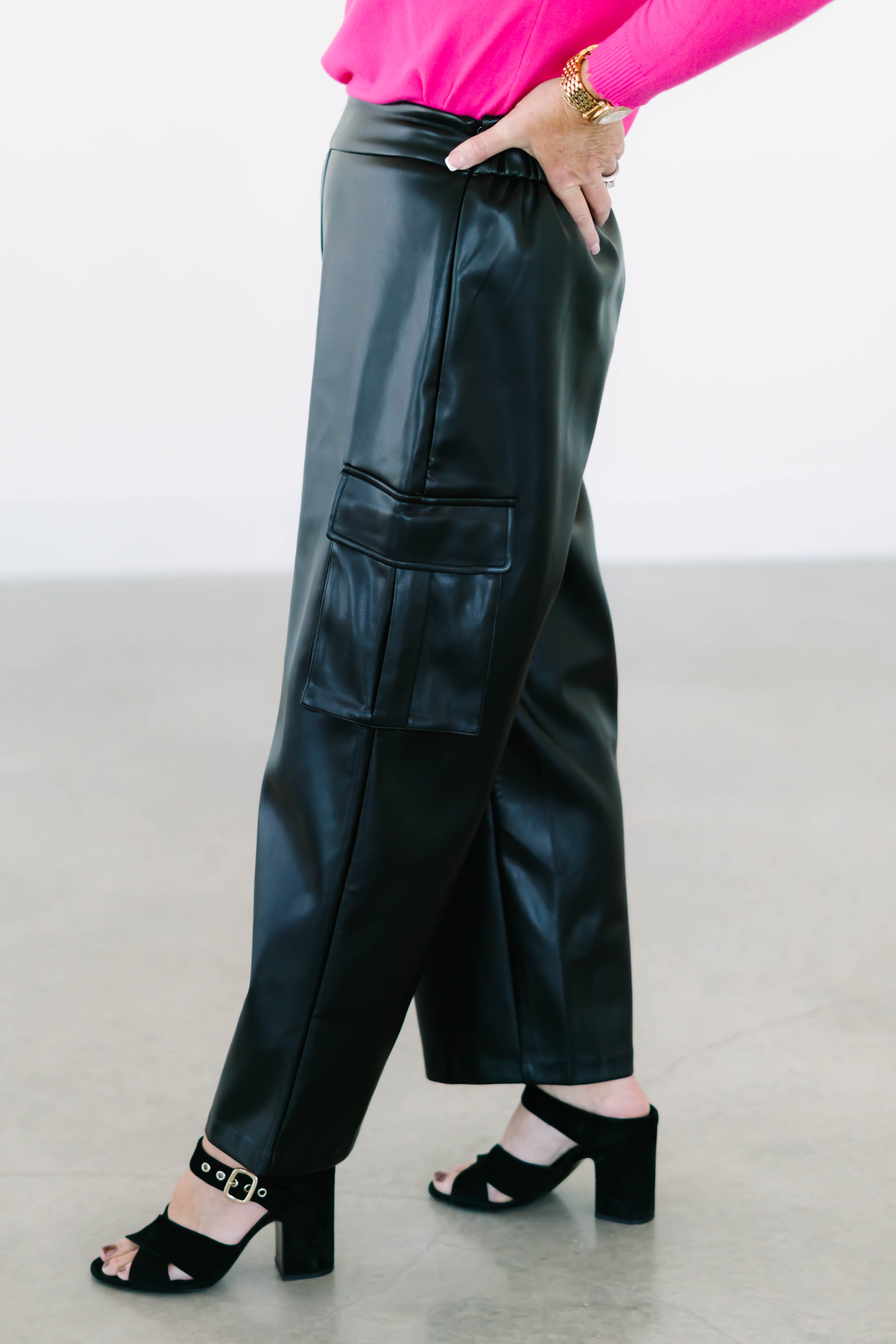 Collection of Faux Leather Cropped Cargo Pant in a gallery layout