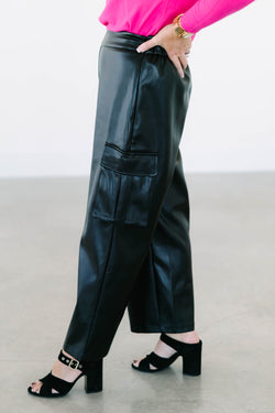 Collection of Faux Leather Cropped Cargo Pant in a gallery layout