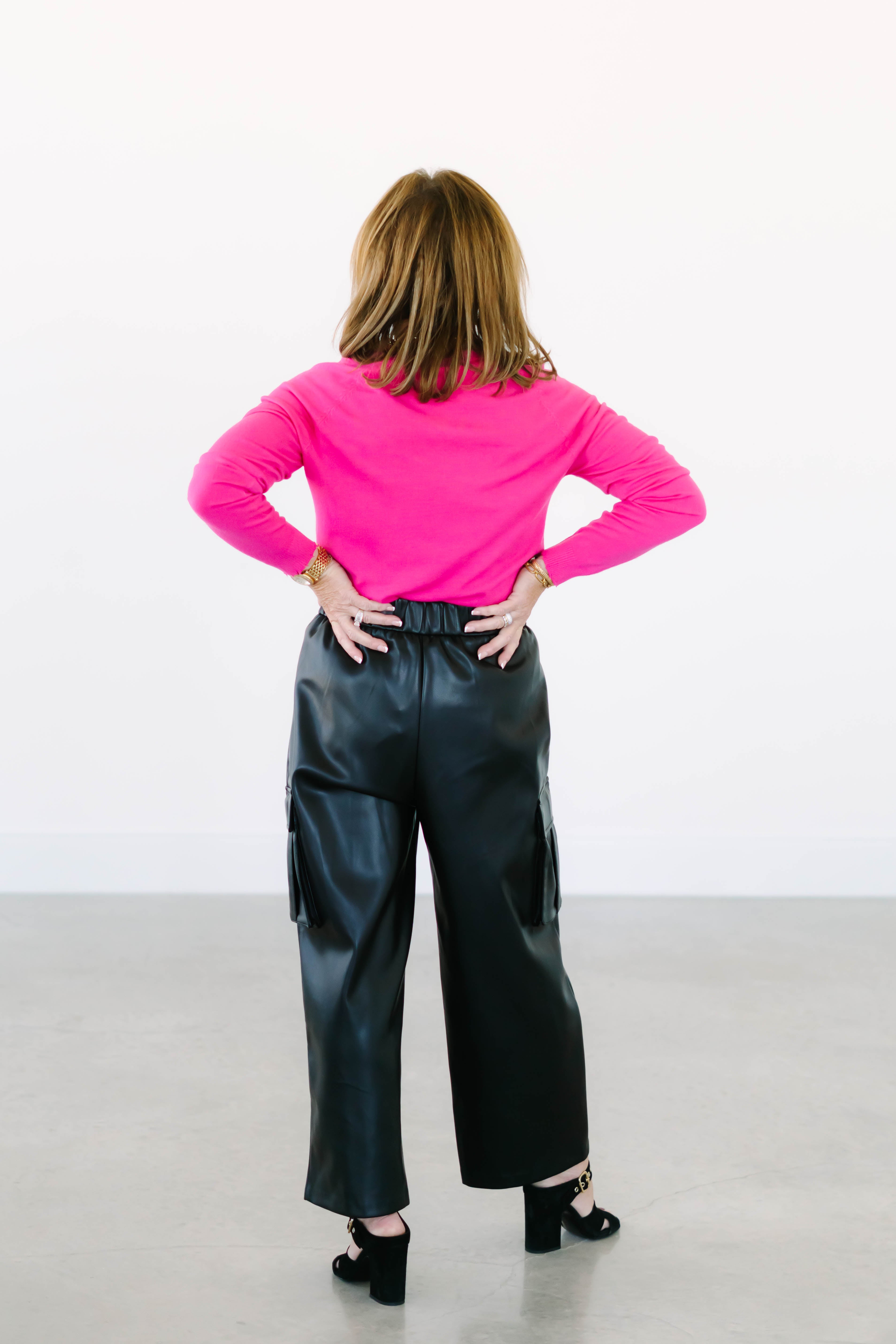 Collection of Faux Leather Cropped Cargo Pant in a gallery layout