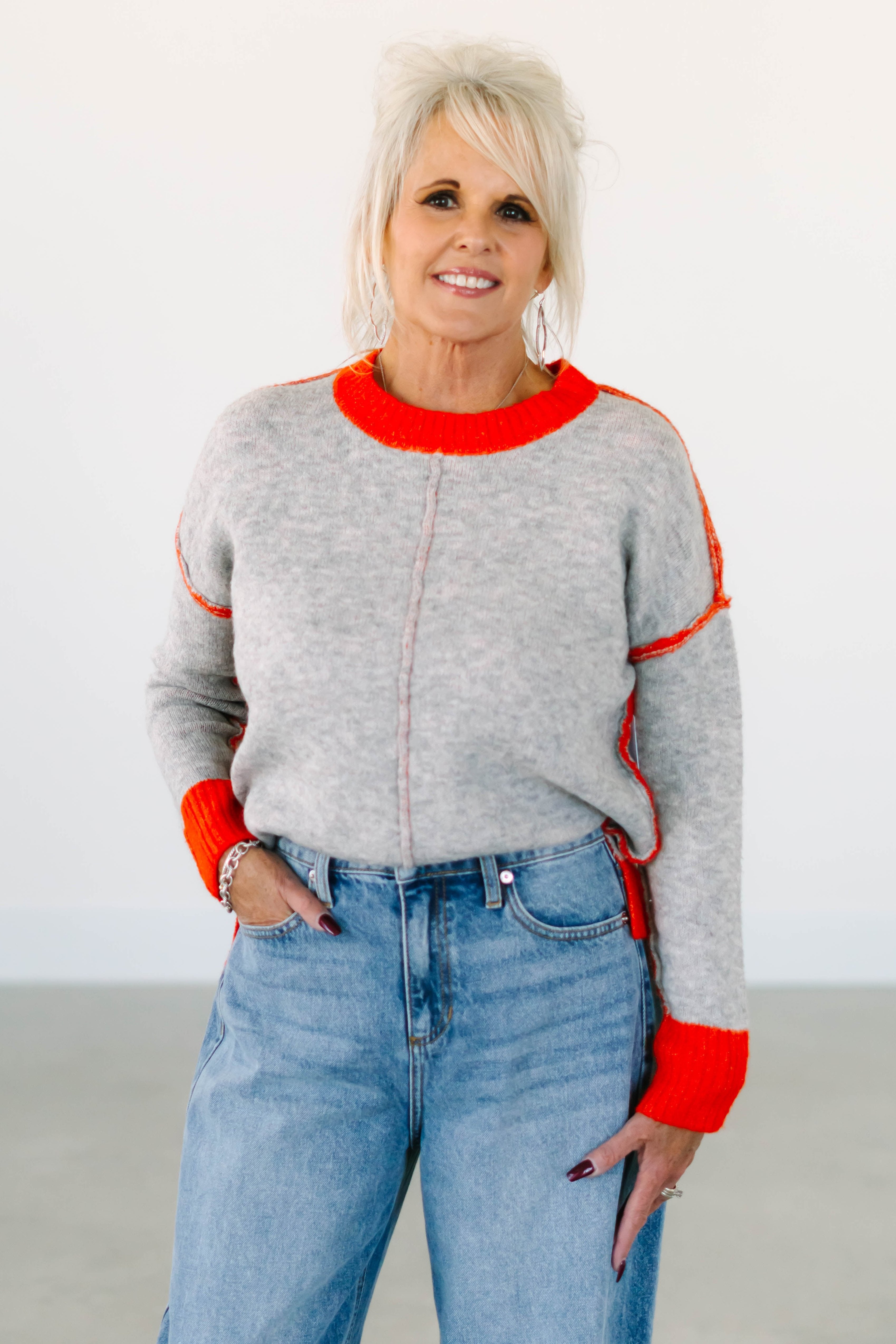 Collection of Bridget Colorblock Crewneck Sweater in a gallery layout