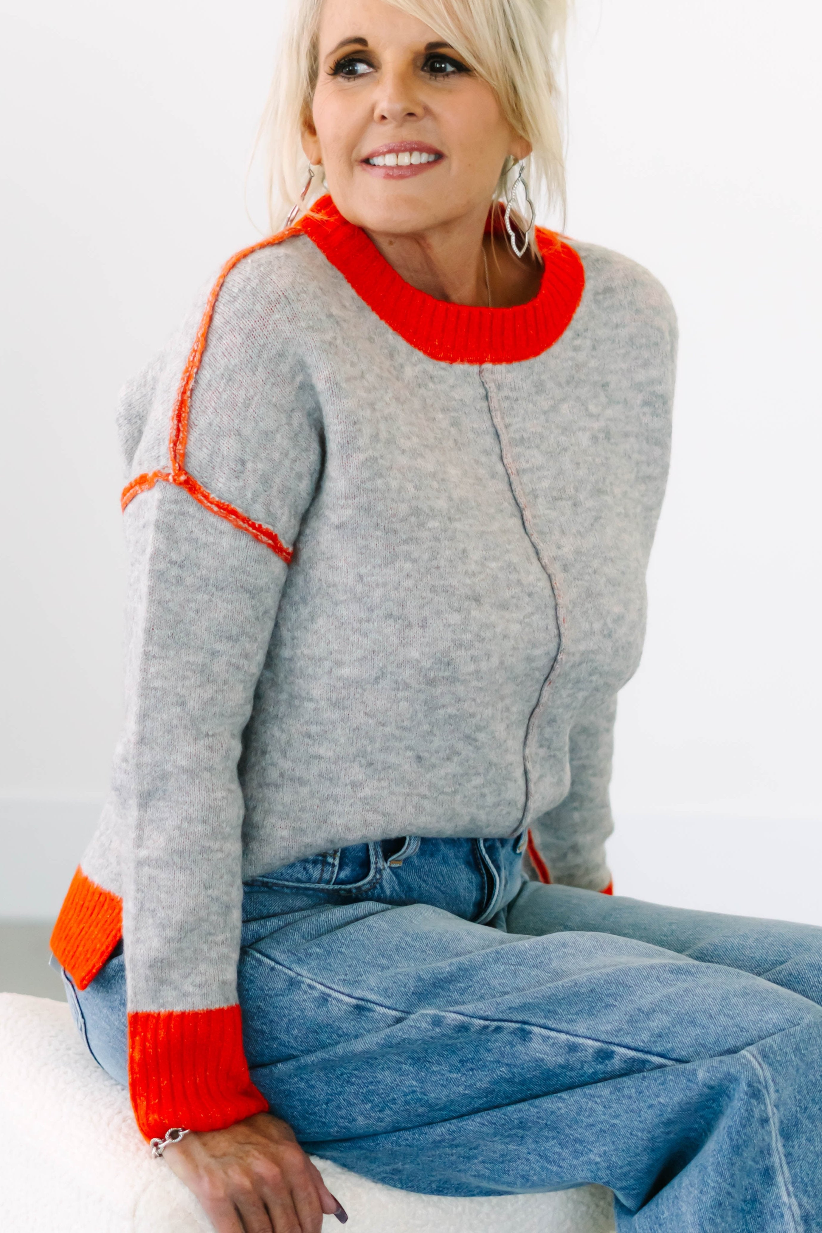 Collection of Bridget Colorblock Crewneck Sweater in a gallery layout