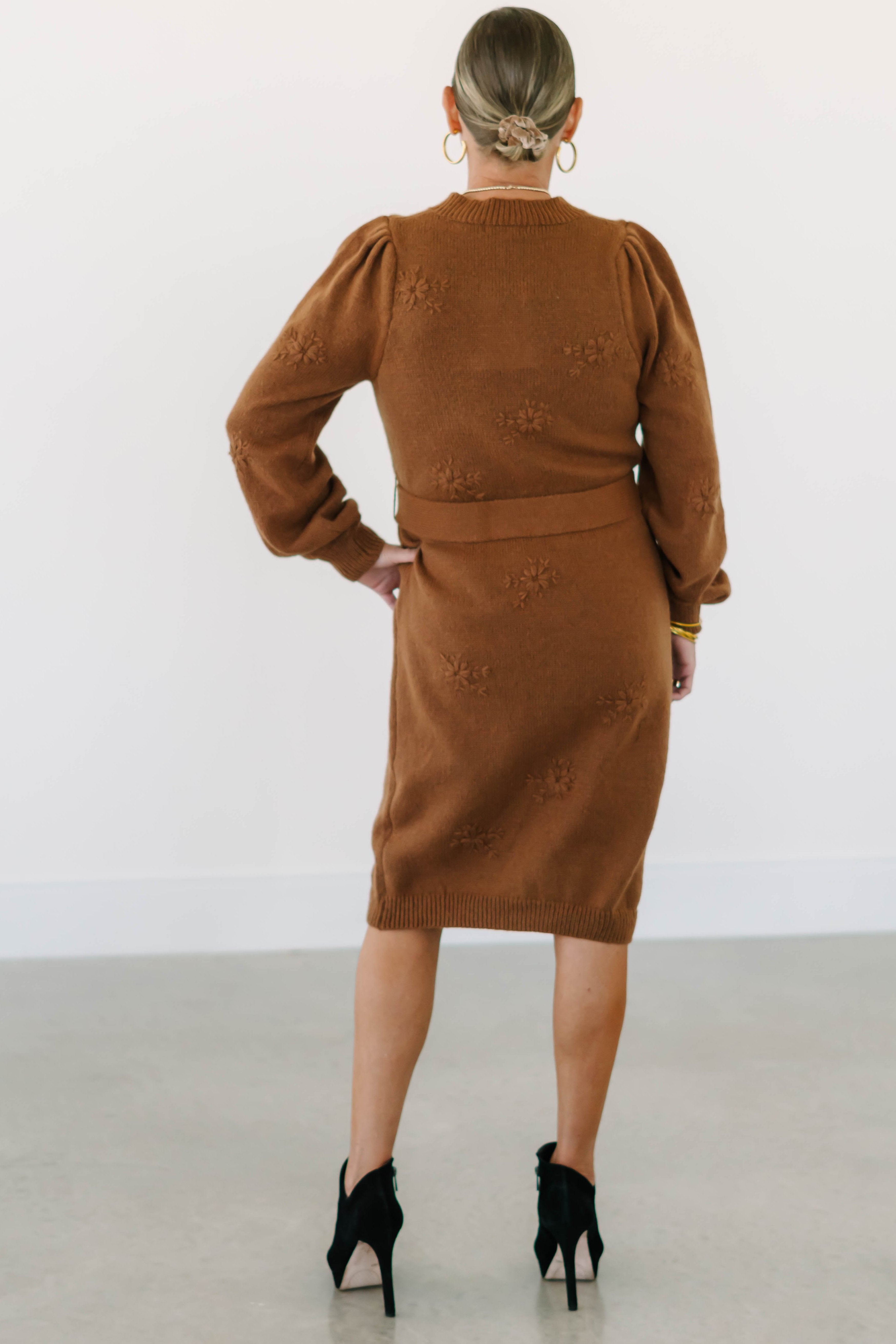 Collection of Caramel Cozy Midi Dress in a gallery layout