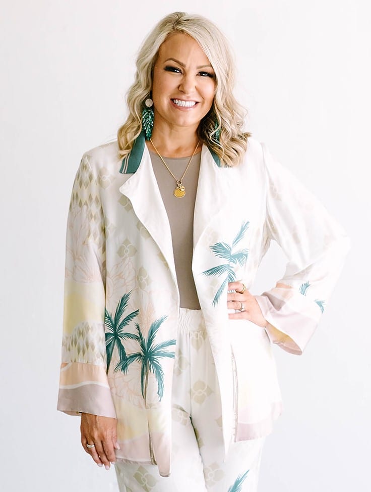 Collection of Summer Paradise Satin Printed Blazer in a gallery layout