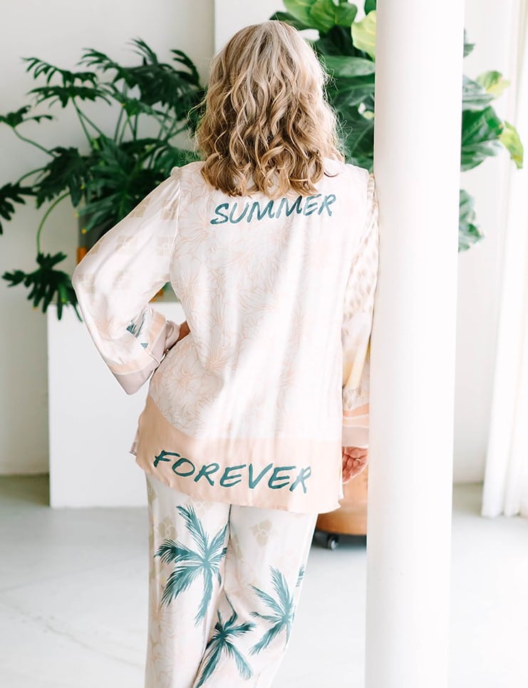 Collection of Summer Paradise Satin Printed Blazer in a gallery layout