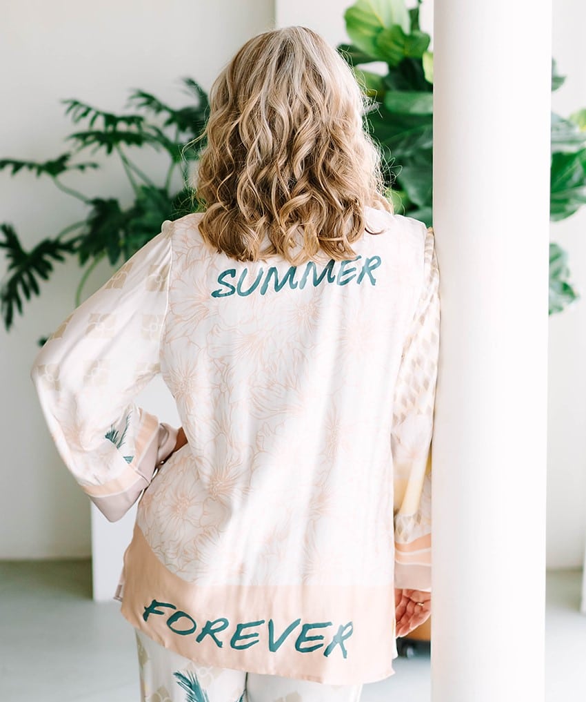 Collection of Summer Paradise Satin Printed Blazer in a gallery layout