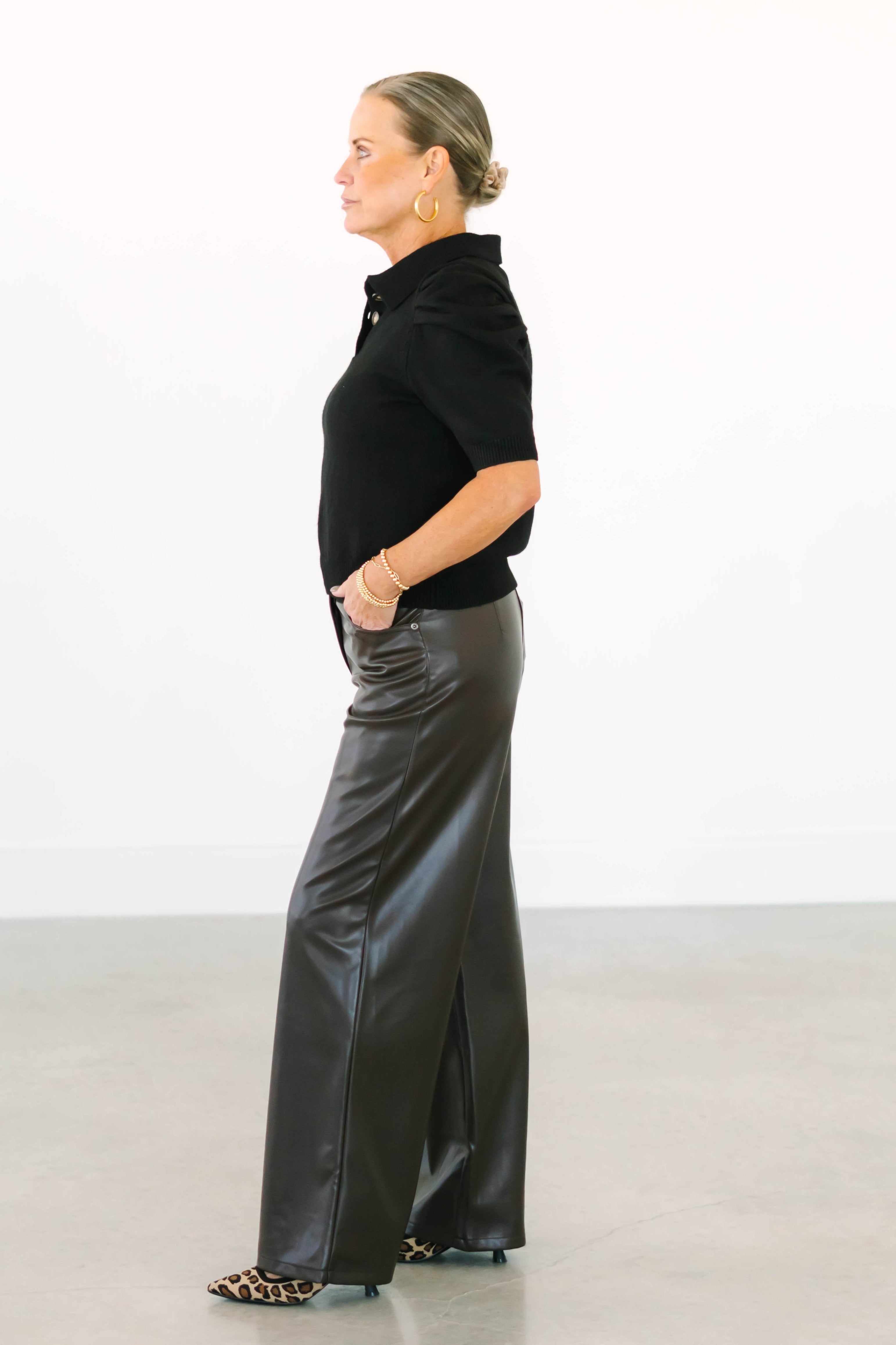 Collection of Chocolate Vegan Leather Pant in a gallery layout