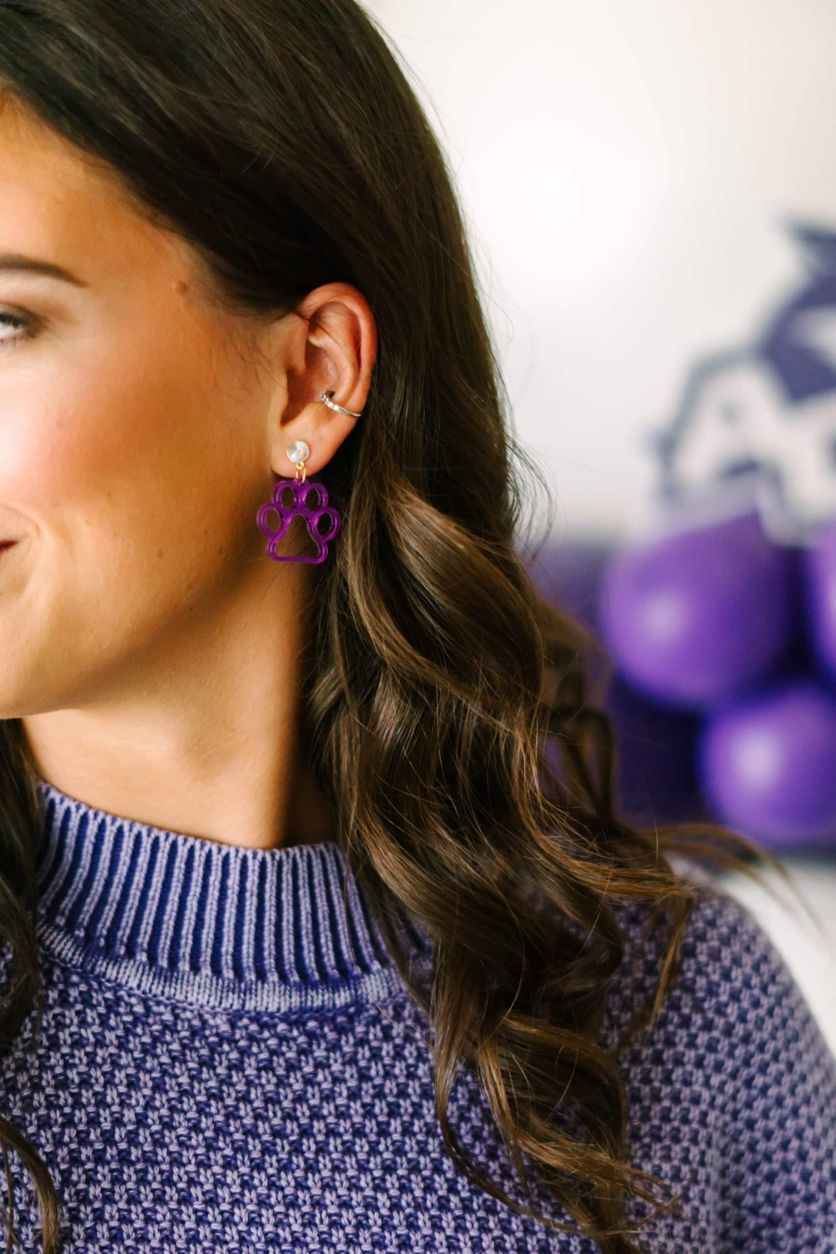 Collection of Purple Paw Earring in a gallery layout