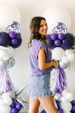 Collection of Sparkle Fringe Denim Shorts in a gallery layout