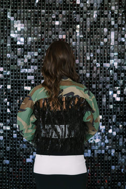 Collection of Josie Bruno Feather Glam Crop Jacket in a gallery layout