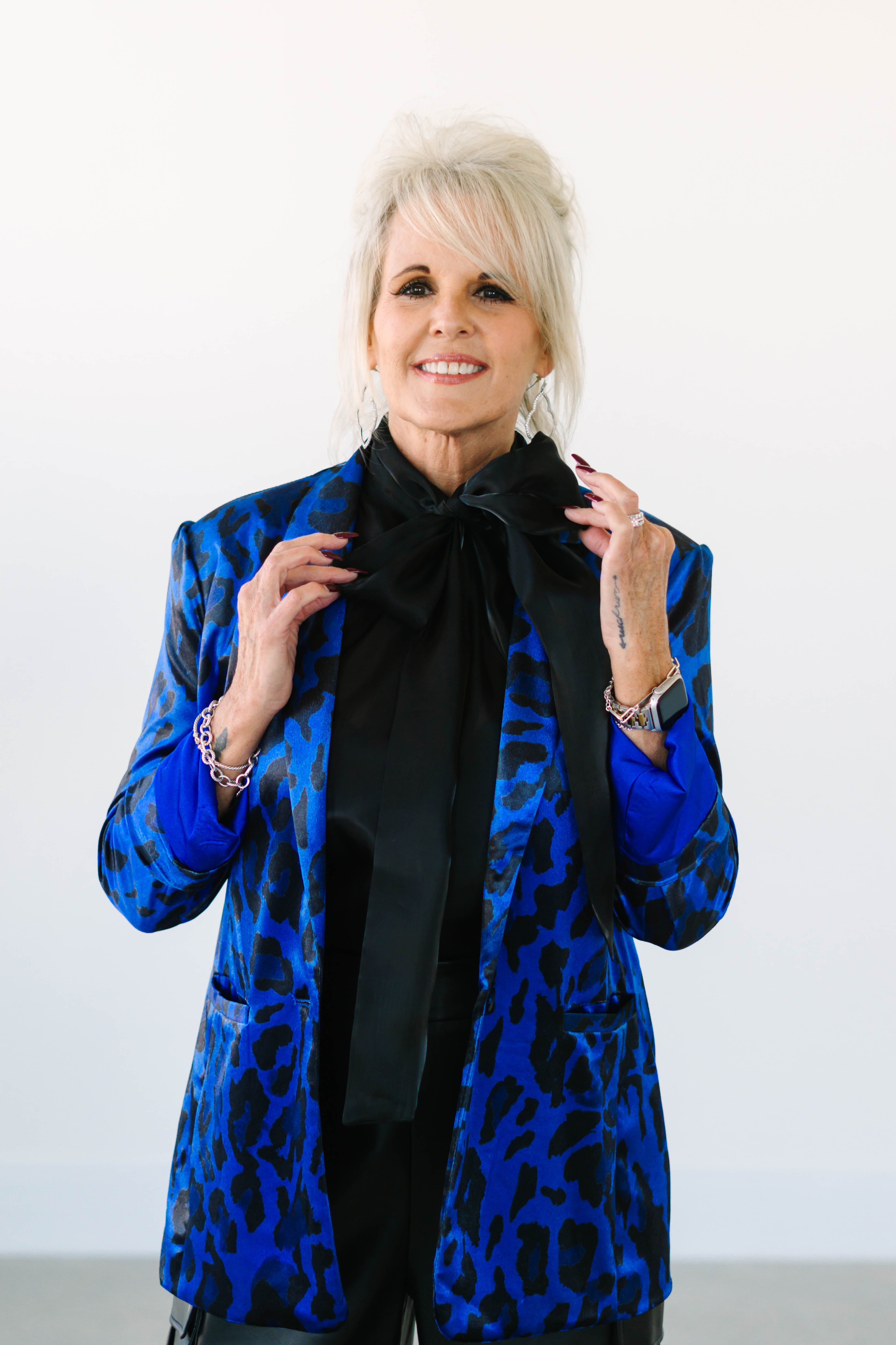 Collection of Cobalt Animal Print Velvet Blazer in a gallery layout