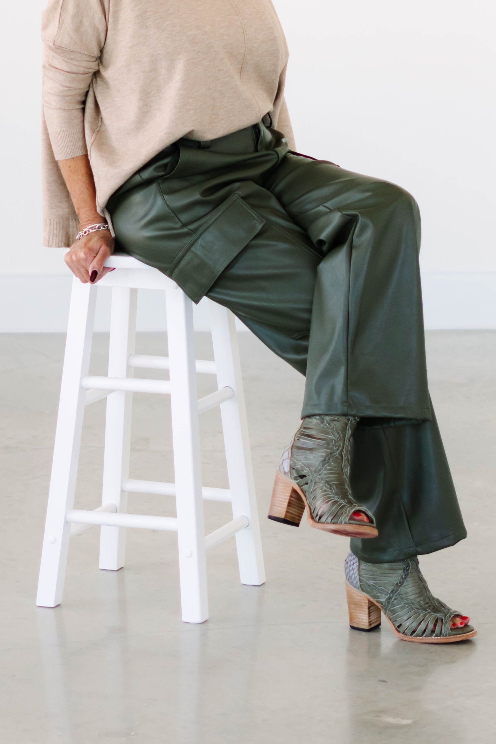 Collection of Vegan Leather Cargo Pants in a gallery layout