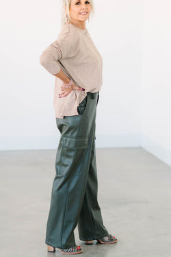 Collection of Vegan Leather Cargo Pants in a gallery layout