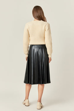 Collection of Pleated Leather Midi Skirt in a gallery layout