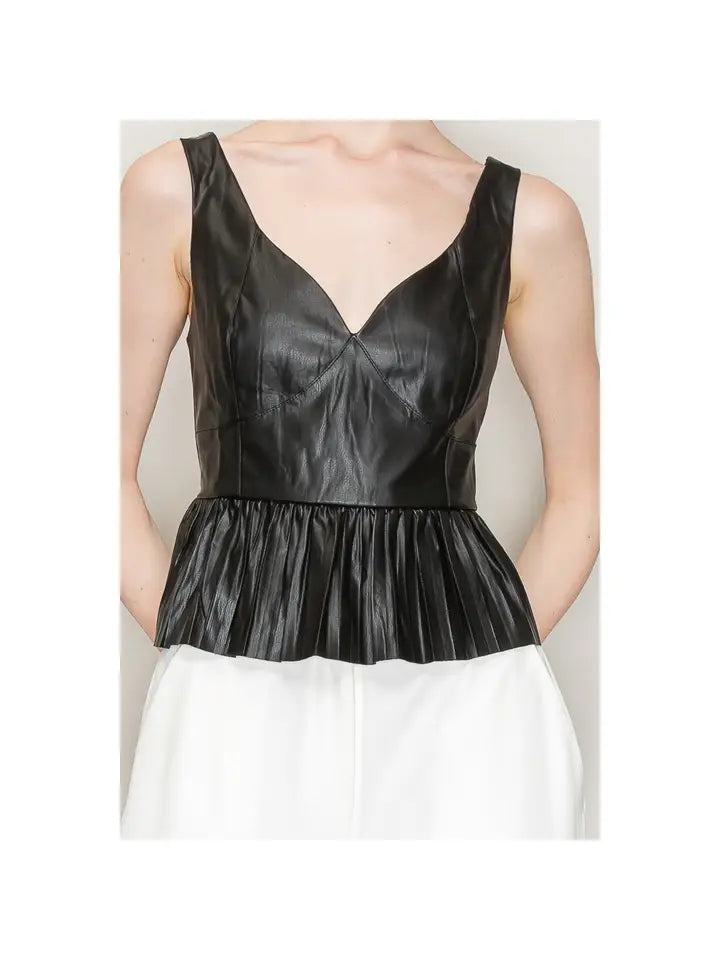 Collection of Sleeveless Leather Pleated Top in a gallery layout