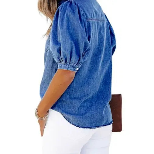 Collection of Princess Sleeve Denim Shirt in a gallery layout