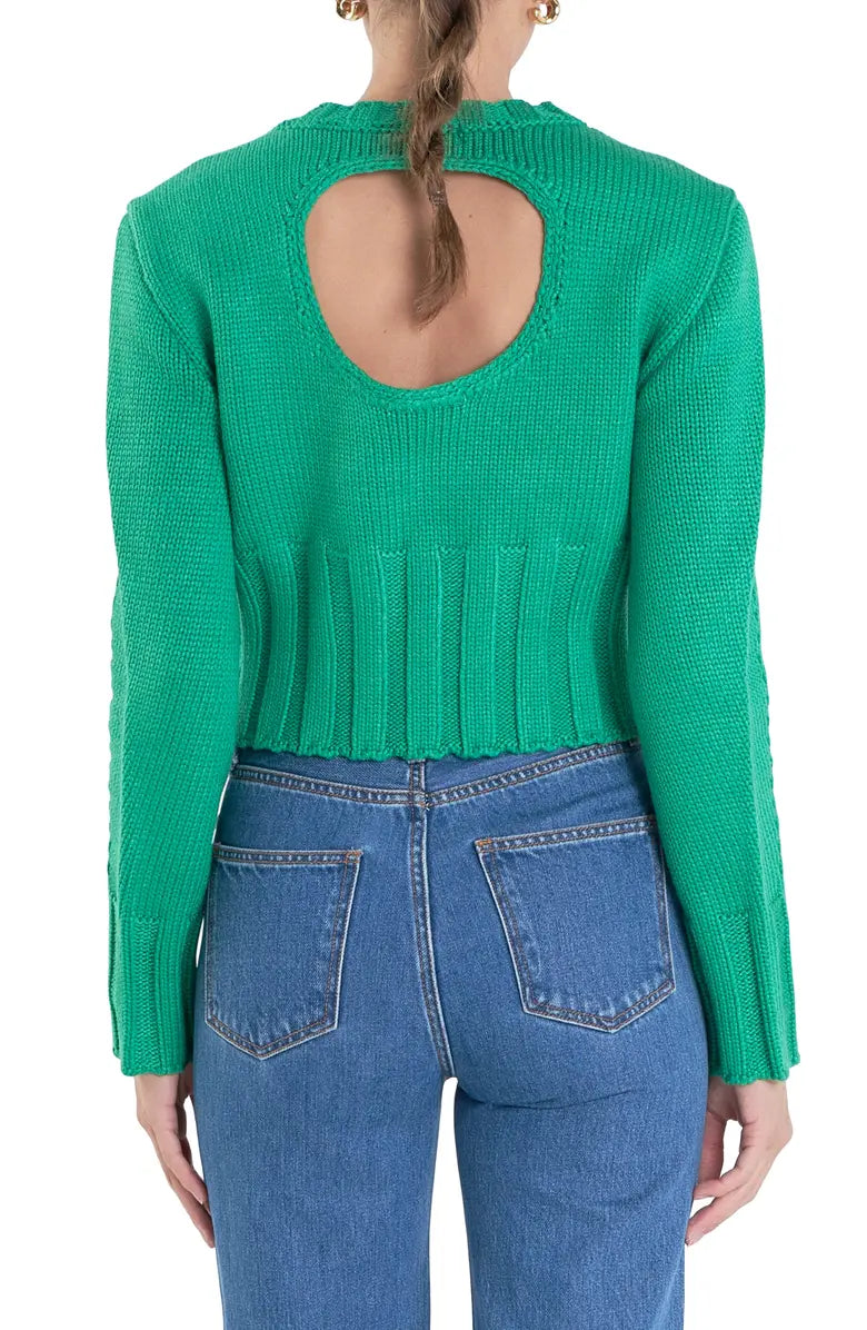 Collection of Emerald Allure Cropped Open-Back Sweater in a gallery layout