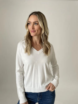 Image of Andrea Distressed Hem V-Neck Sweater